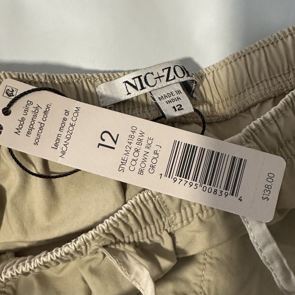 NIC+ZOE Poplin Parachute Ankle Pant Women Size 12 NWT Brown Rice Beige Cotton - Picture 5 of 5